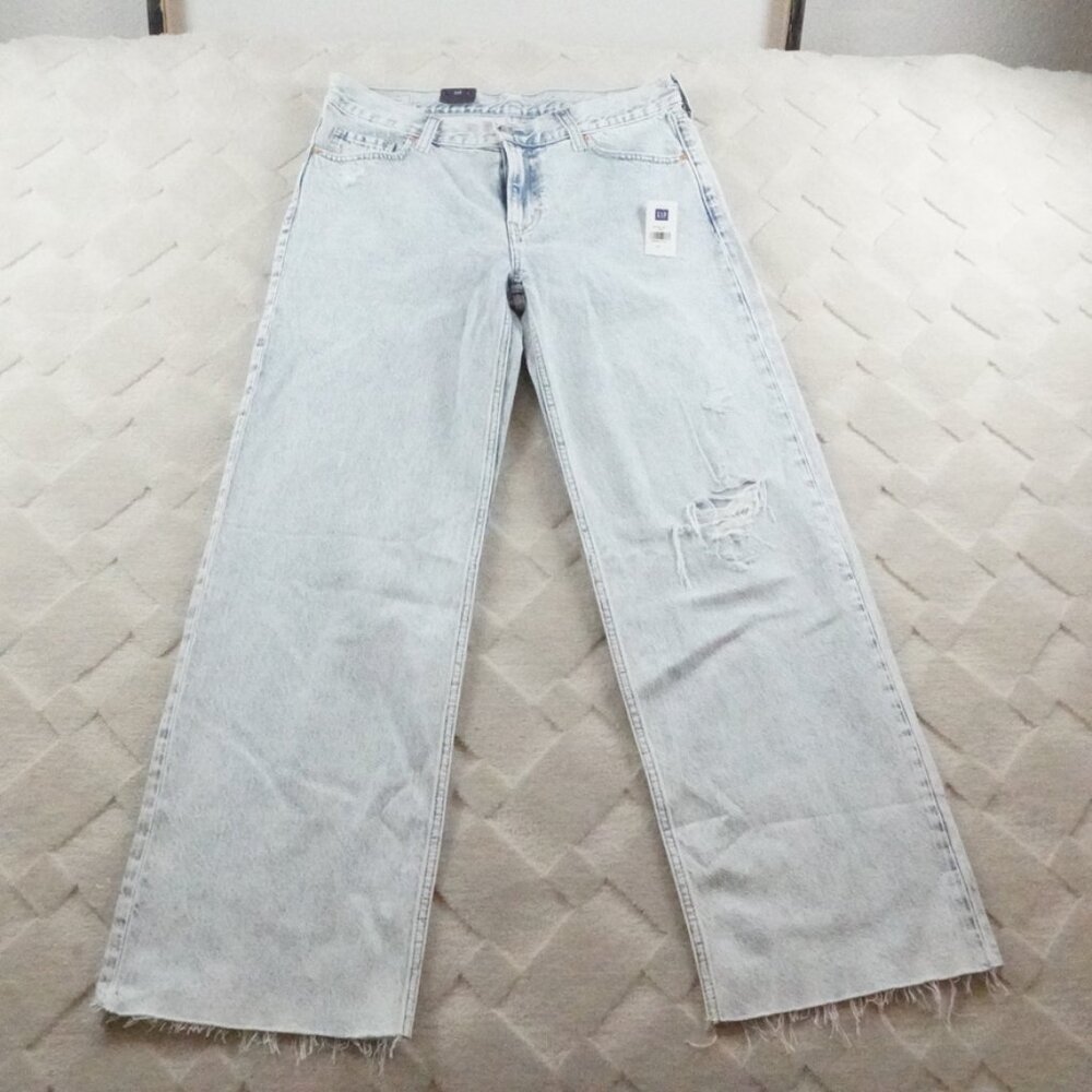 Gap Low Stride Relaxed Straight Leg Jeans Womens 29 Light Blue Denim Fray Hem
